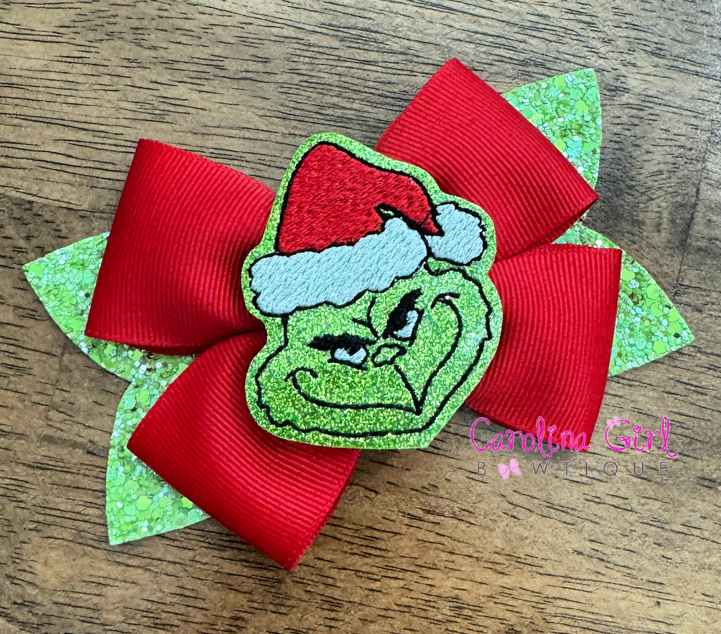 Grinch Head Glitter Bow