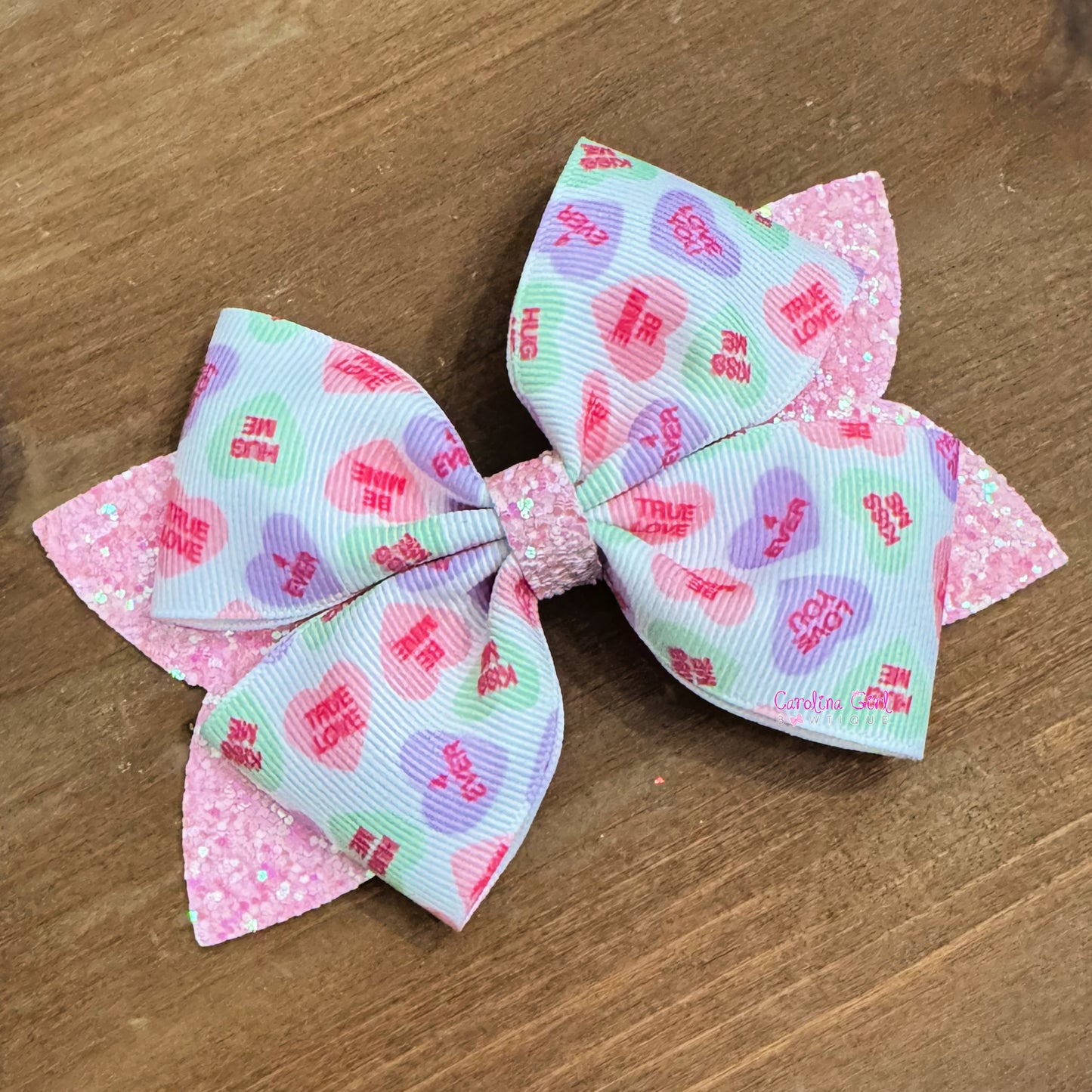 Conversation Hearts Glitter Bow