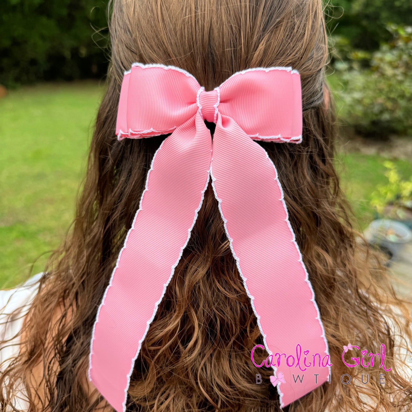 Pink and White Moonstitch Bow