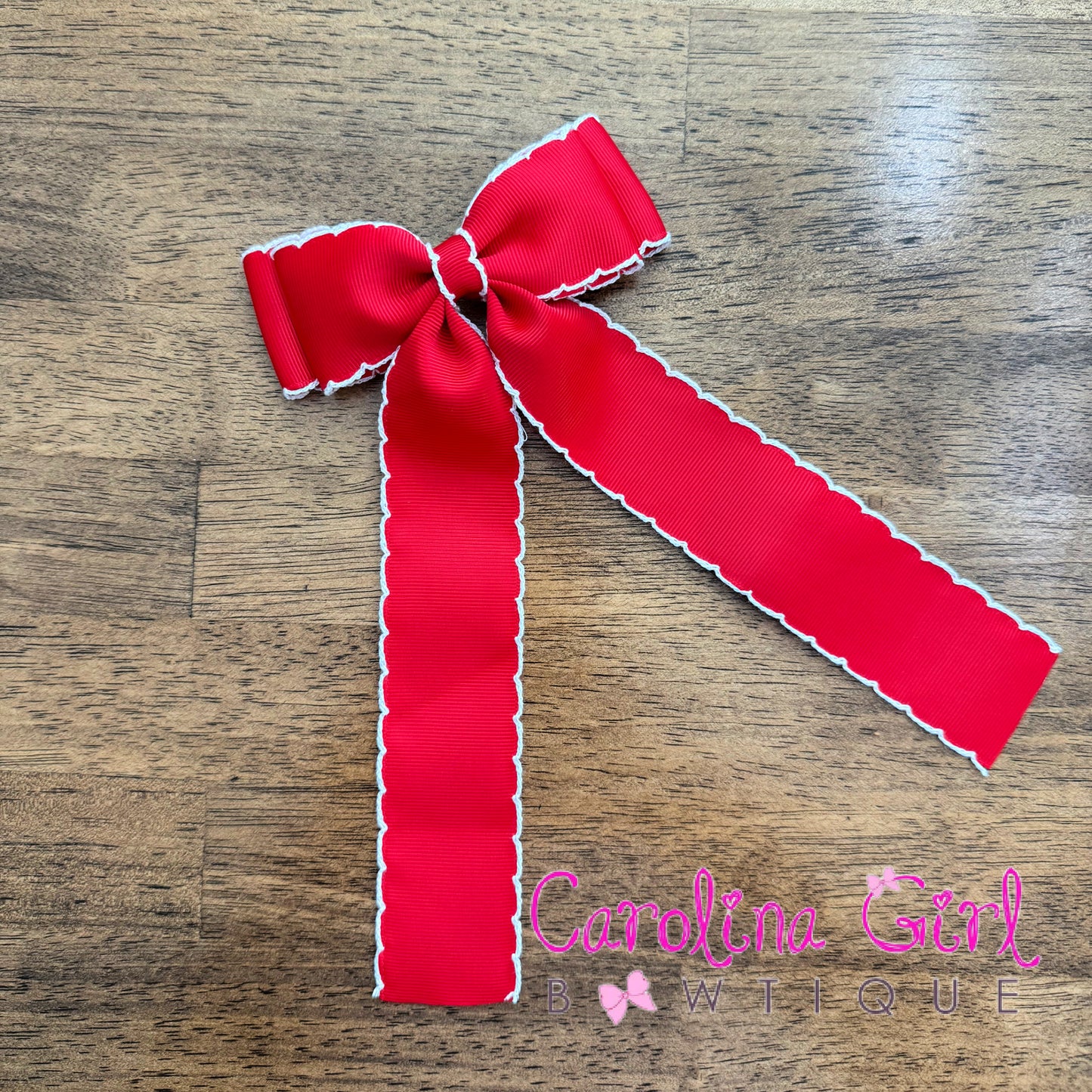 Red and White Moonstitch Bow