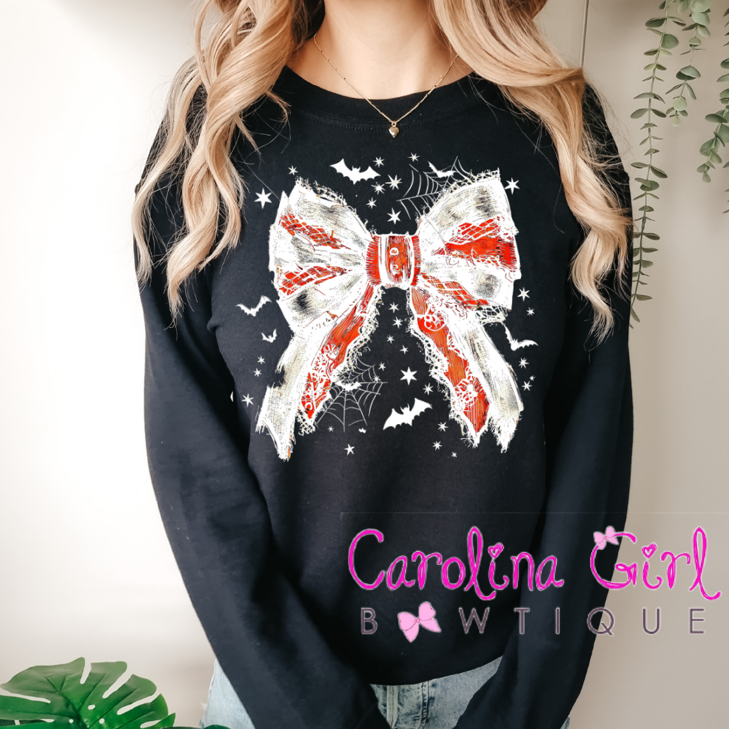 Halloween Cloquette Bow Sweatshirt - Black