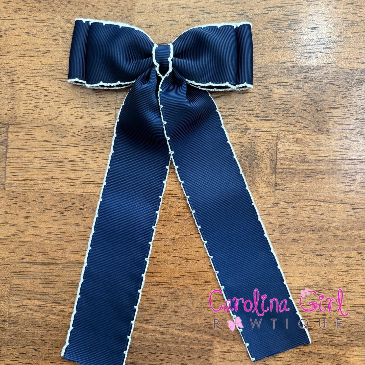 Navy and White Moonstitch Bow