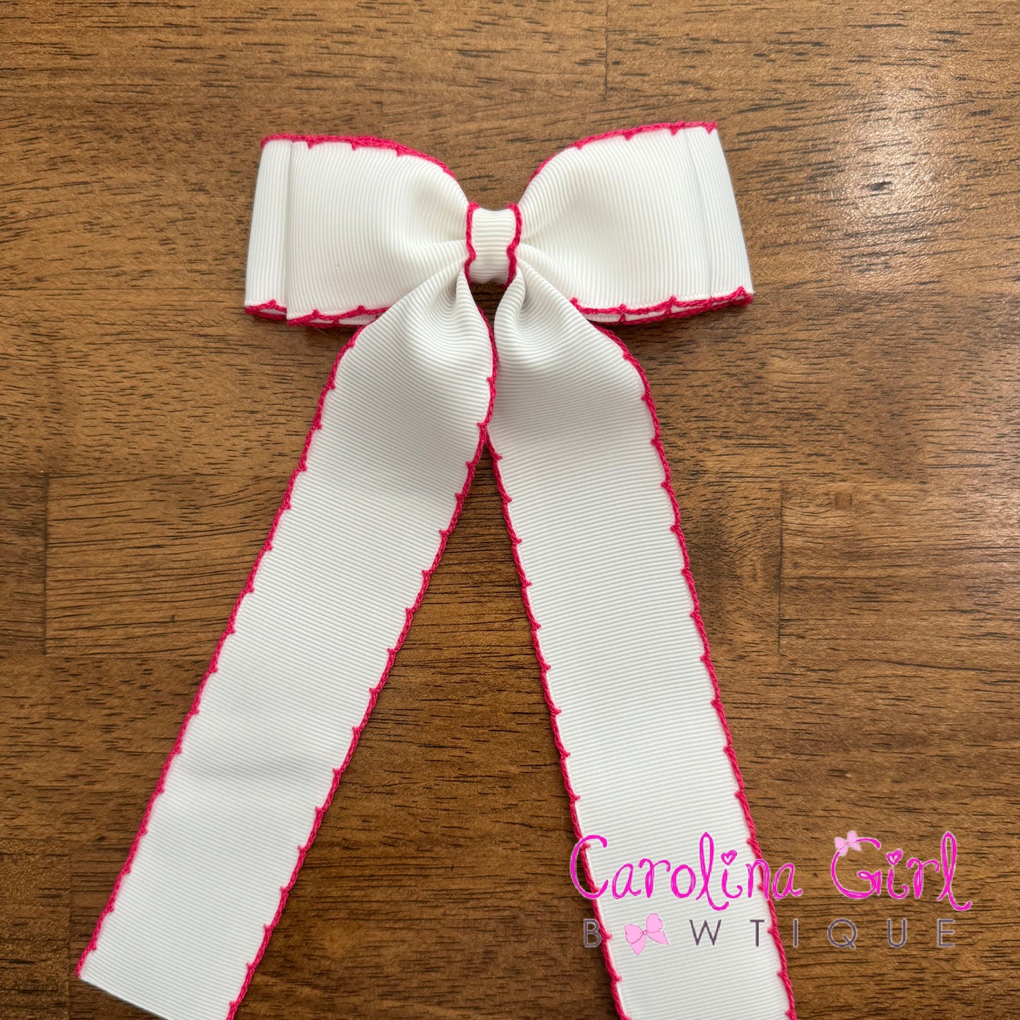 White and Pink Moonstitch Bow